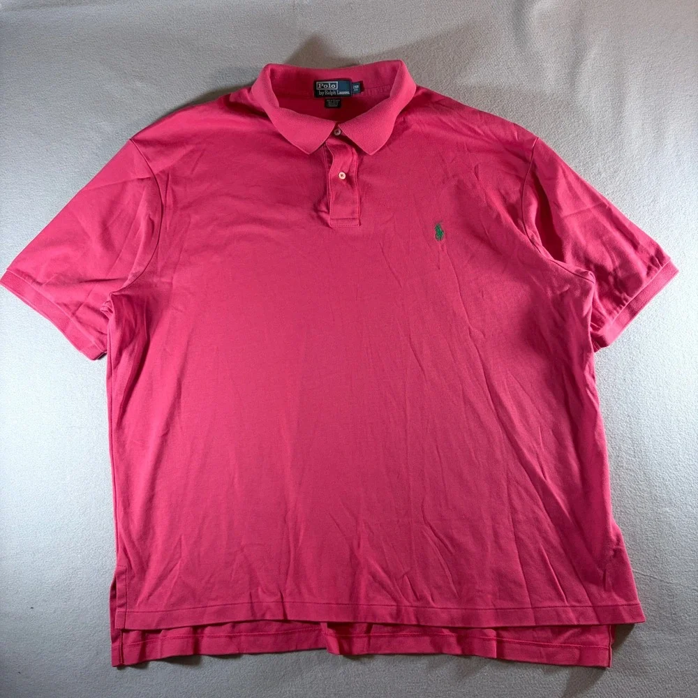 Polo Ralph Lauren Mens 2XB Big Pink Short Sleeve Cotton Polo Shirt Green Pony